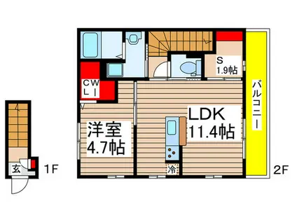 アムール計画(1SLDK/2階)の間取り写真