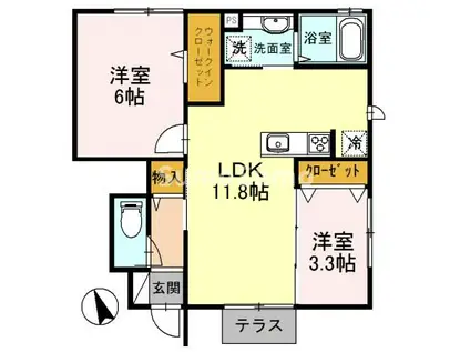 チェリーハウスIIB棟(2LDK/1階)の間取り写真