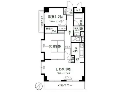 レスタージュ港南台(2LDK/2階)の間取り写真