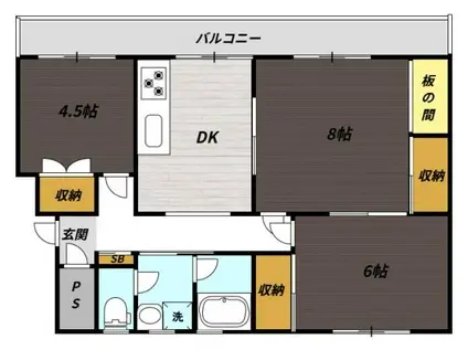 レインボーハウス有秋台西C35棟(3DK/1階)の間取り写真