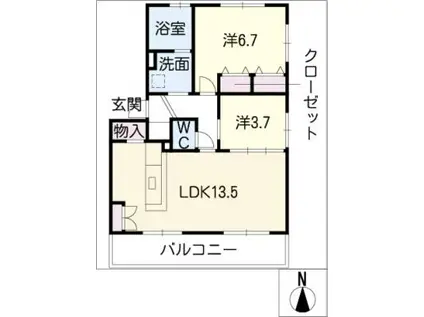 オーキッドB棟(2LDK/1階)の間取り写真