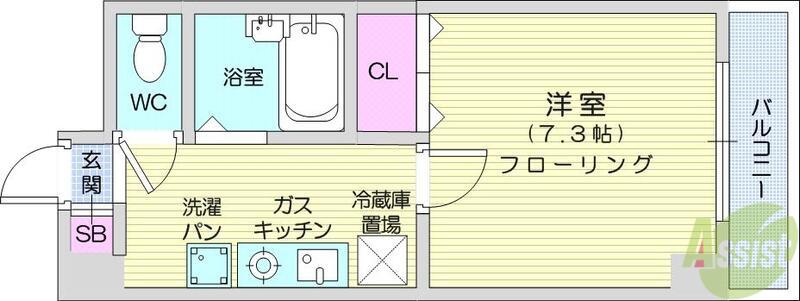 パレスK・M(1K/3階)の間取り写真