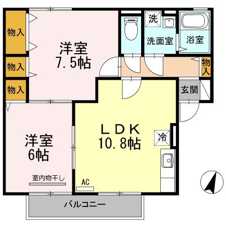 グリーンベルズ A棟(2LDK/2階)の間取り写真