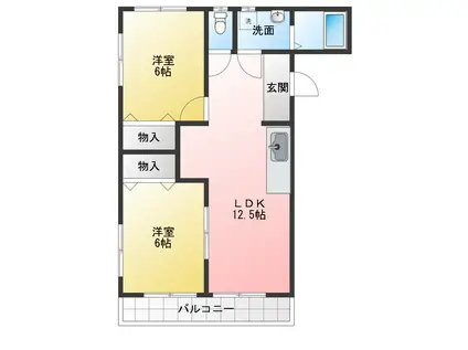 サンハイツ駒木(2LDK/3階)の間取り写真