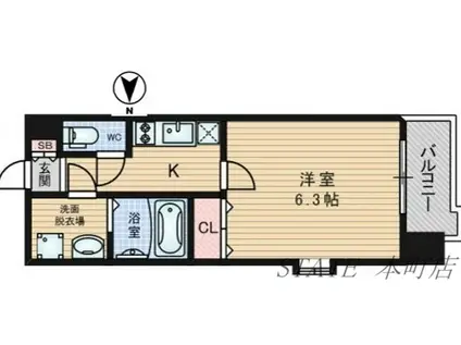 レジデンス上町台(1K/11階)の間取り写真