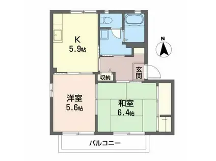 グリーンフィールド成出A(2K/2階)の間取り写真