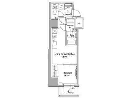 ザ・パークハビオ五反田(1LDK/4階)の間取り写真