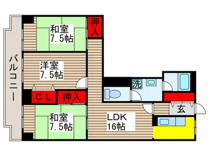 シティー行徳(3LDK/7階)の間取り写真