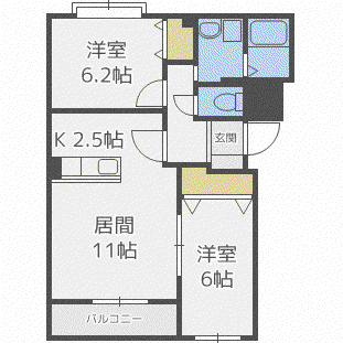 パルクドコート弐番館(2LDK/3階)の間取り写真