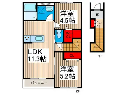 リーブルファイン松戸小金原(2LDK/2階)の間取り写真