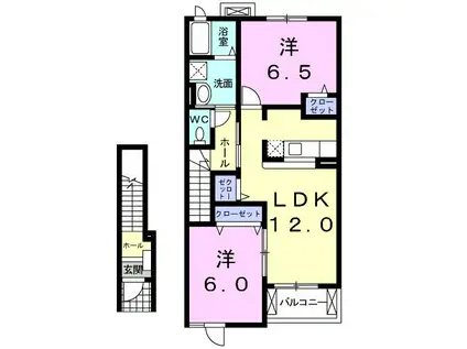 カルムフランA(2LDK/2階)の間取り写真