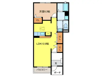 コリーヌ(1LDK/1階)の間取り写真