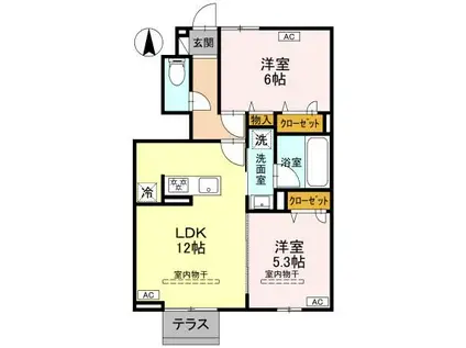 ウィル・クレストII II(2LDK/1階)の間取り写真