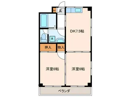 ハイツヌマタ(2DK/2階)の間取り写真