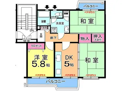 堀込第42(3DK/5階)の間取り写真