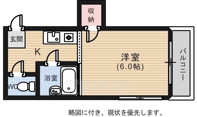 ウエストテイル南観音(1K/2階)の間取り写真