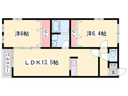 ラシードコート(2LDK/1階)の間取り写真