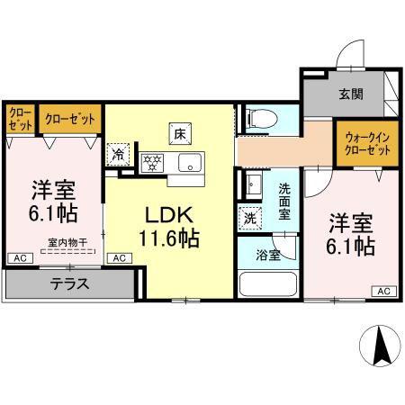 クラルスクア(2LDK/1階)の間取り写真