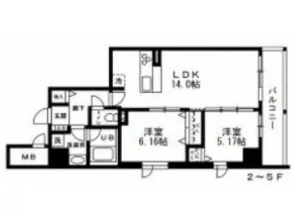 LA BELJOUR 錦糸町(2LDK/9階)の間取り写真