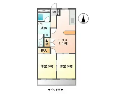 TハピネスA・B(2LDK/1階)の間取り写真