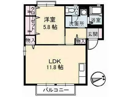 サングリーンB棟(1LDK/1階)の間取り写真