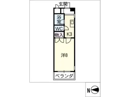 ヴューヒルス植田(1K/3階)の間取り写真