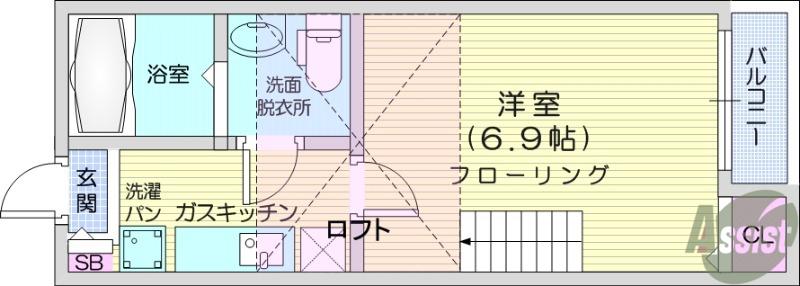 STAGE東仙台(1K/1階)の間取り写真