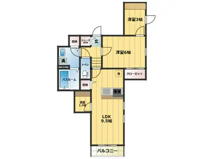 ベルリード烏山ミサワホーム(1LDK/2階)の間取り写真