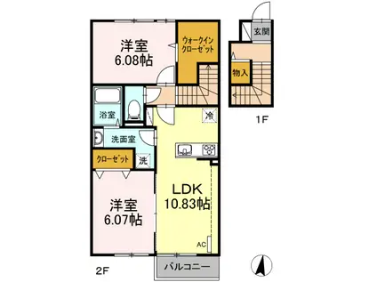 セジュールM B棟(2LDK/2階)の間取り写真