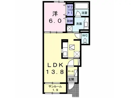 ウィステリアB(1LDK/1階)の間取り写真