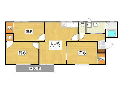 シャトー堂山(3LDK/1階)の間取り写真