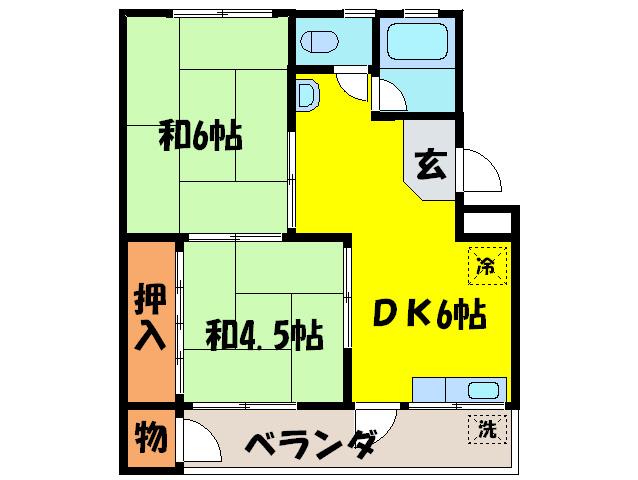 綾園ハイツ(2DK/3階)の間取り写真