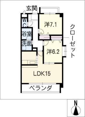 カーサメゾピアノ(2LDK/1階)の間取り写真
