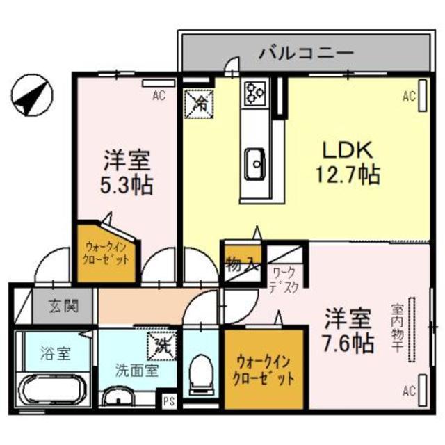 メゾンドゥボヌール(2LDK/1階)の間取り写真