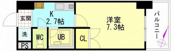 シャンテ中垣(1K/9階)の間取り写真