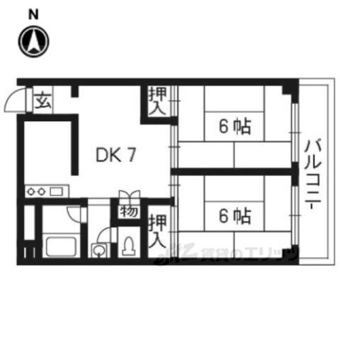 ロイヤルパレス祇園(2DK/6階)の間取り写真