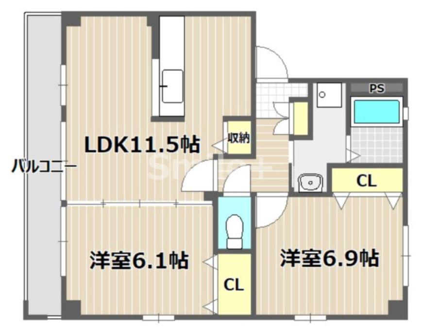 シャルム(2LDK/2階)の間取り写真