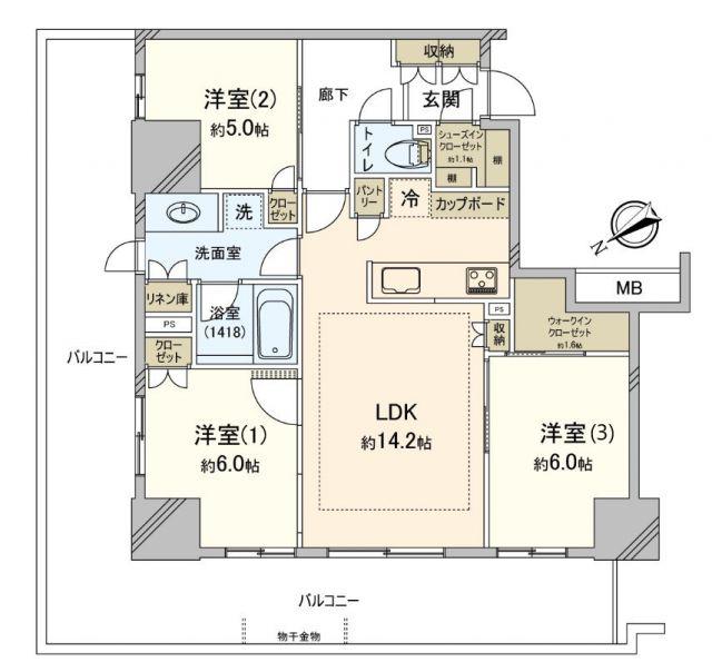 パークタワー向ケ丘遊園(3LDK/17階)の間取り写真