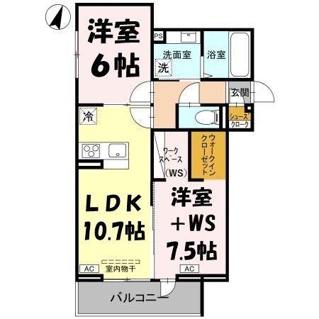 D-ROOM北越谷3丁目PJ B棟(2LDK/2階)の間取り写真