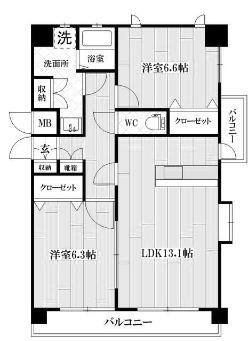 ノースステイツ徳力(2LDK/2階)の間取り写真