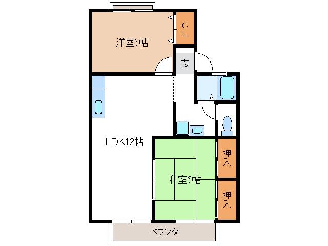ブロスK A(2LDK/2階)の間取り写真