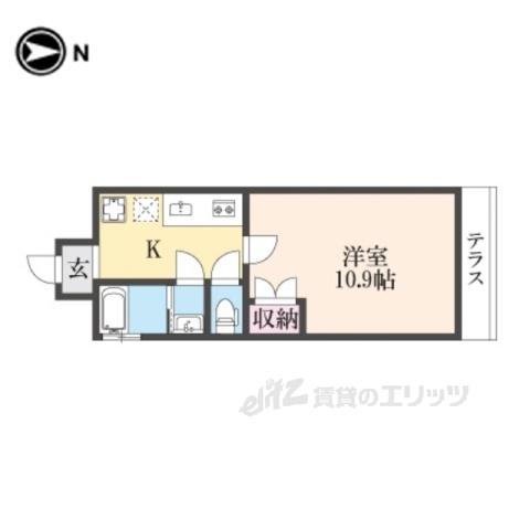 フラッティ北栗栖町(1K/1階)の間取り写真