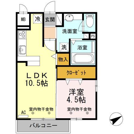 タウンコート堀木(1LDK/2階)の間取り写真
