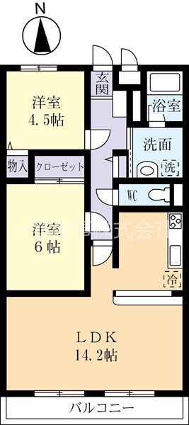グレイスコートIII(2LDK/4階)の間取り写真