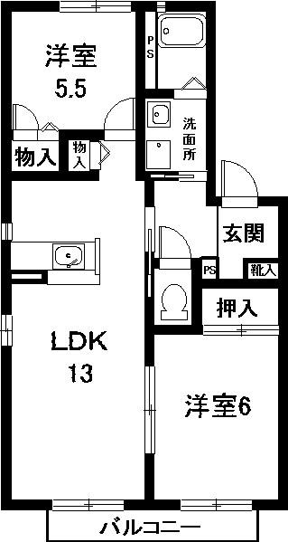レジデンス翼B(2LDK/1階)の間取り写真