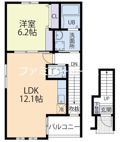 AURORA(1LDK/2階)の間取り写真