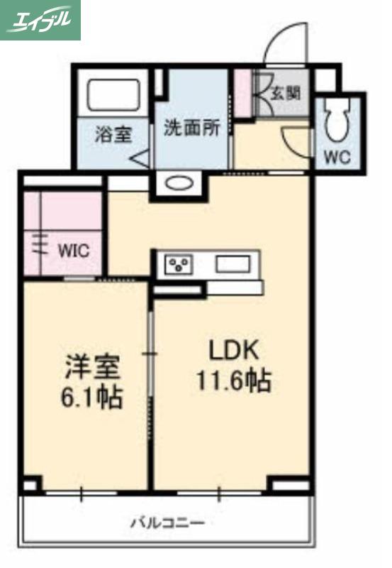 岡山電軌清輝橋線 東中央町駅 徒歩2分 4階建 築8年(1LDK/3階)の間取り写真