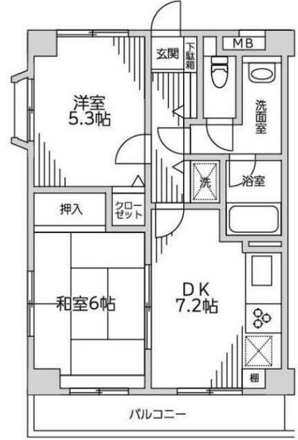 シュール梶ヶ谷(2DK/1階)の間取り写真