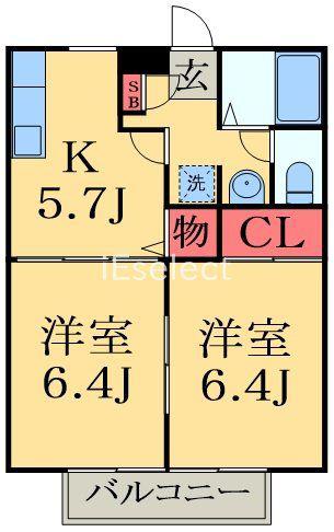 ウィステリアC棟(2DK/1階)の間取り写真