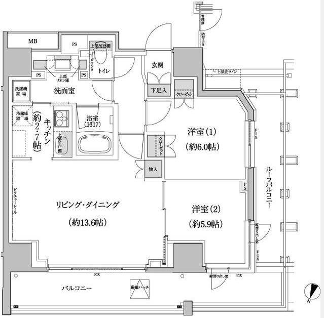 パークハビオ渋谷本町レジデンス(2LDK/11階)の間取り写真